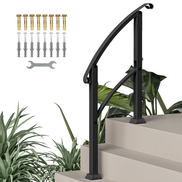 Rampe descalier - Outsunny - 1 à 3 marches - réglable 0-45° - avec kit dinstallation - capacité 30 kg - noir