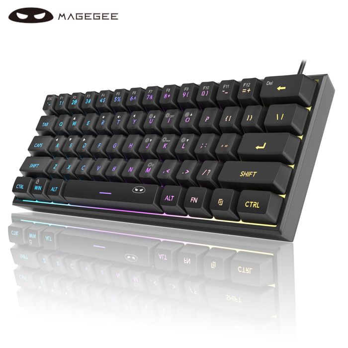 Mini clavier de jeu 60% rétro4.2 RVB 61 touches clavier ultra-compact ergonomique étanche sensation mécanique bureau(Black)