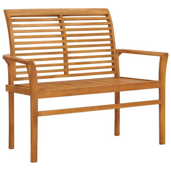Bonne qualité - Banc de jardin - BONNIE - Meuble dextérieur/Chaise de jardin avec coussin à carreaux rouge 112cm Teck massif DECO