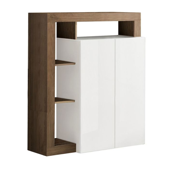 ARTURO - Meuble Bar 2 Portes Blanc Laqué Encadrement Niches Aspect Chêne Mercure ARTURO - Meuble Bar 2 Portes Blanc Laqué Encadrement Niches Aspect Chêne Mercure