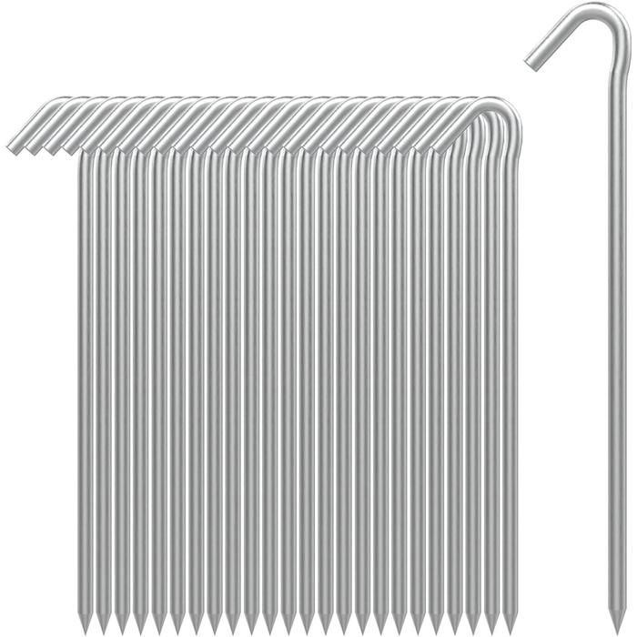 Piquets de tente en métal crochets de clôture de jardin piquet de camping piquets galvanisés robustes pour bâches 25 pcs