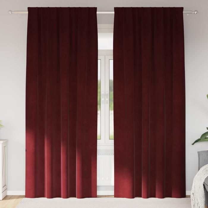 Rideaux occultants avec bande supérieure 2 pcs Velours Bordeaux