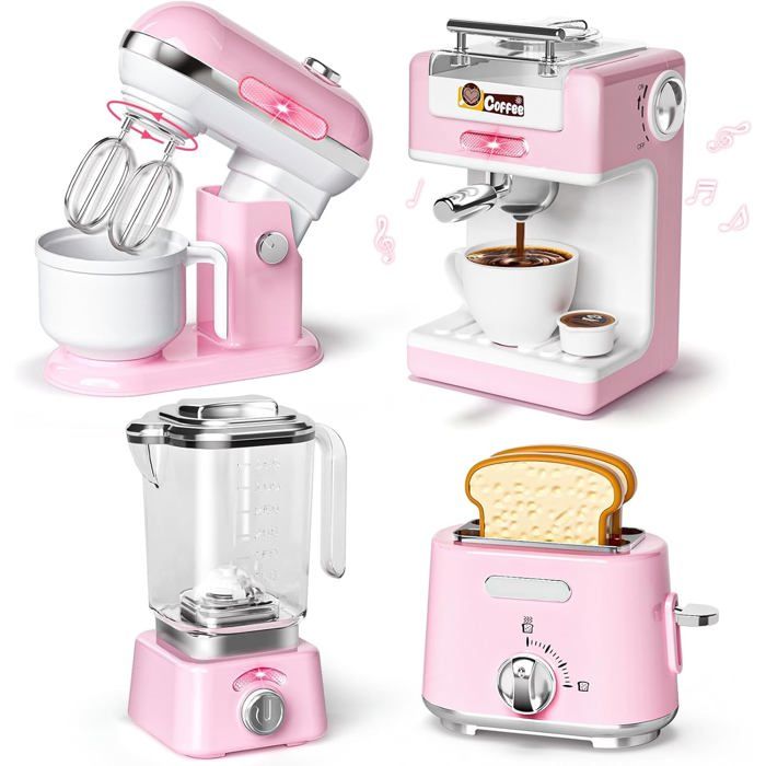Kit Cuisine Enfant Avec Cafetiere Mixeur Batteur Grille PainAppareils De Cuisine Avec Lumière SonoreAccessoire Ustensile Cuisine
