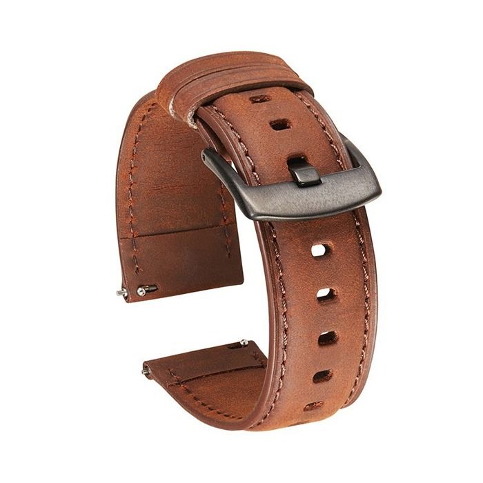 INF Bracelet de Montre en Cuir Crazy Horse à Dégagement Rapide Compatible Samsung et Huawei Marron 22 mm