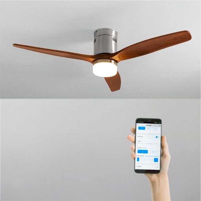 Ventilateur de plafond - Create - Avec lumière - Silencieux - Ø132cm - Nickel / Bois foncé - Create