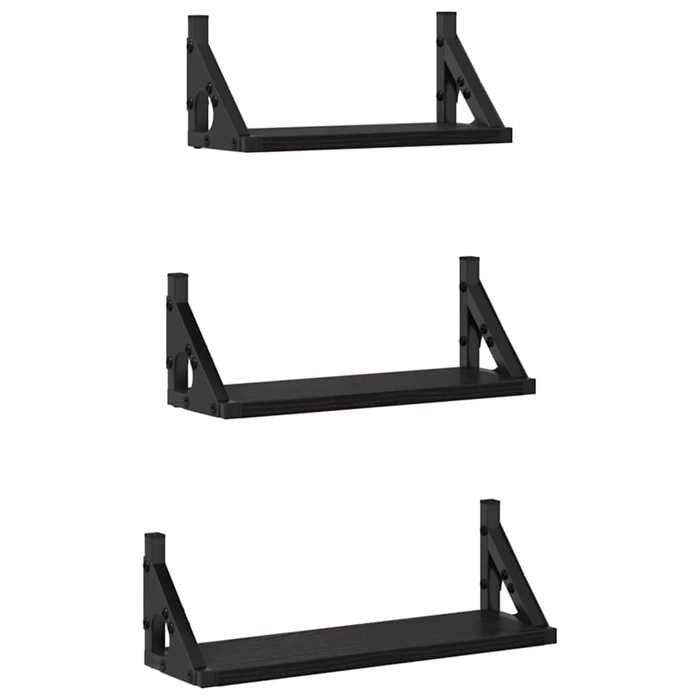 HSF®Ensemble détagères murales - Étagère Rangement pour livres/DVD - 3 pcs Chêne noir 37 x 12 x 13 cm cpw4881765