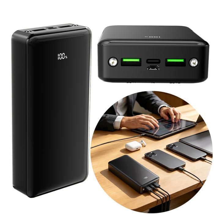 24000mAh Batterie Externe Power Bank3 Sorties/1 Entrées et LCD Ecran/LED Lampe pour Smartphone