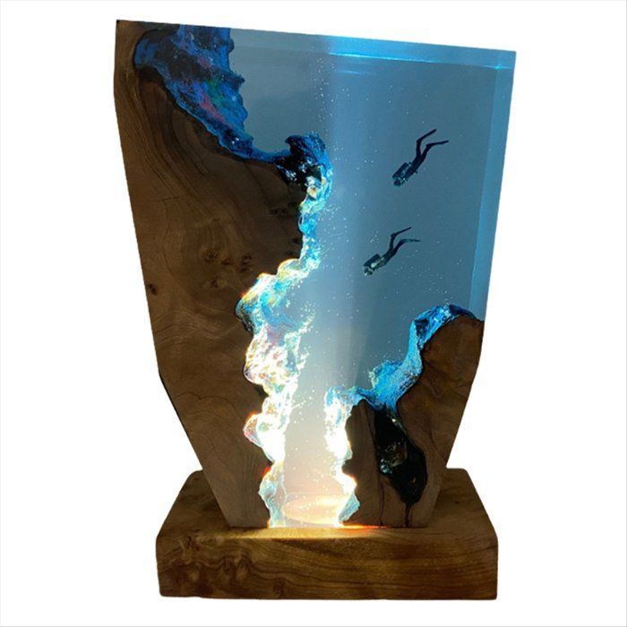 Lampe de Table en Résine à Motif DOrganisme DExploration des Fonds Marins 2 Plongeurs Veilleuse à Thème DExploration des Fonds