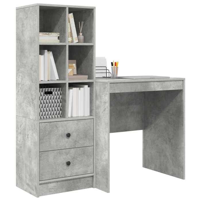 Bureau avec rangement - vidaXL - Gris béton - Bois dingénierie - 70x50x76 cm - Avec tiroir - 6 étagères