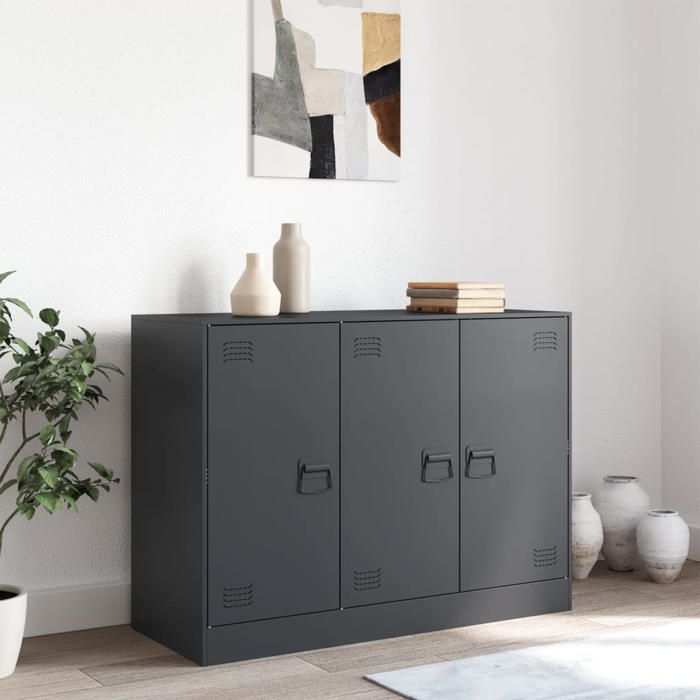 Buffet en acier - vidaXL - 99x39x73 cm - Anthracite - Acier laminé à froid - 6 compartiments - 3 portes