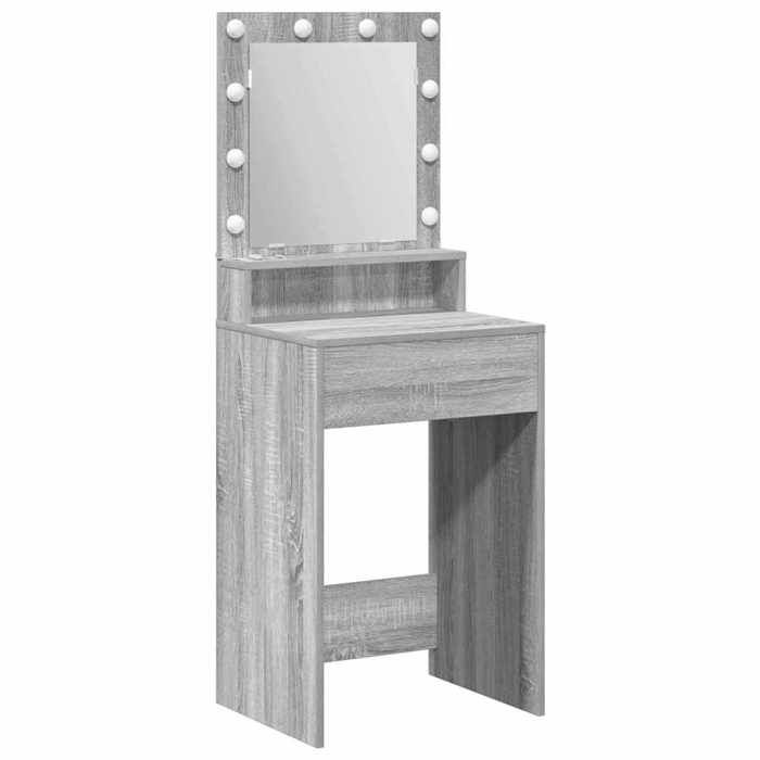 Coiffeuse avec miroir et éclairage LED - GKO - Gris sonoma - 50x41x135 cm - Bois dingénierie - Étagères intégrées