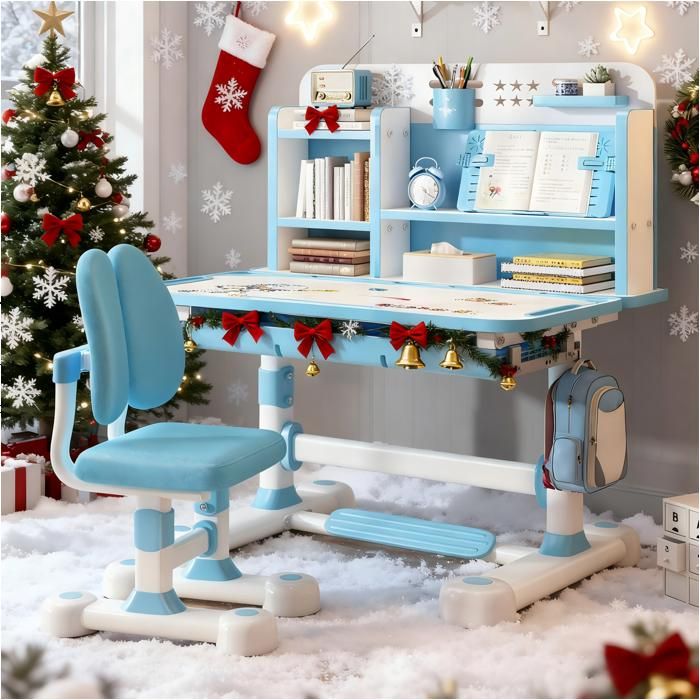 Bureau Et Chaise Ergonomiques Réglables Pour Enfants 3-15 Ans - Bois Avec Tiroir Et Crochets - Dimensions Bureau 60x40 Cm