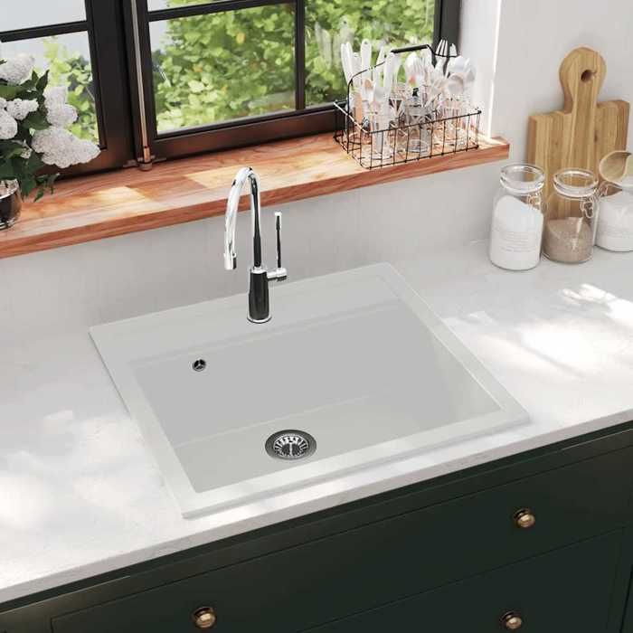 Évier de cuisine en granit - Happiness - Blanc - 565x510x306 mm - Lavabo profond - Encastrable