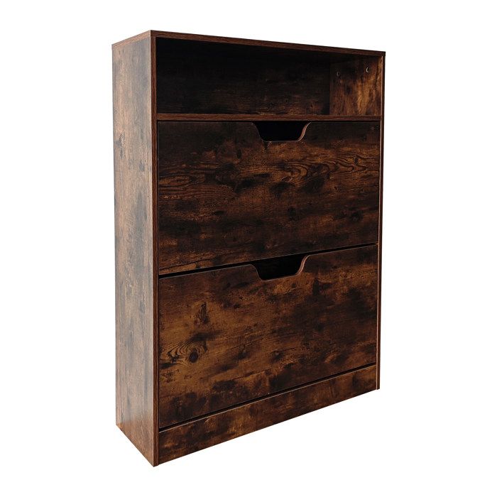Meuble à chaussures Relaxdays étagère 102x80x24 cm 12 paires 2 abattants étroit moderne marron