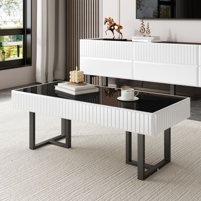 Table basse design 110 cm noir/blanc brillant - Style moderne et classique plateau laqué - Pour salon élégant et fonctionnel Table basse design 110 cm noir/blanc brillant - Style moderne et classique plateau laqué - Pour salon élégant et fonctionnel