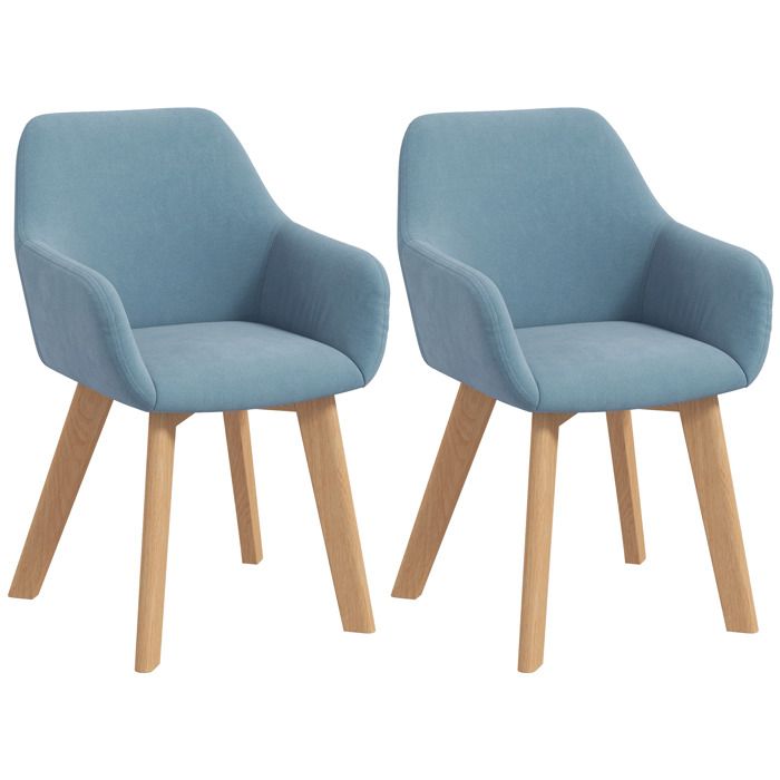 HOMCOM - Lot de 2 chaises de salle à manger - Tissu polyester effet velours - 54x57x80cm - bleu