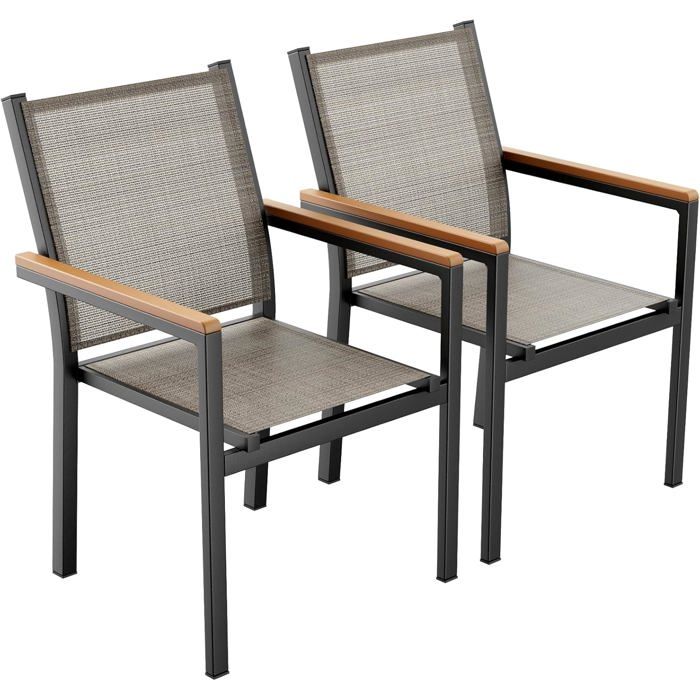 Chaises de jardin empilables Chaises de Salle à Manger résistantes aux intempéries-(Brun Lin Lot de 2)