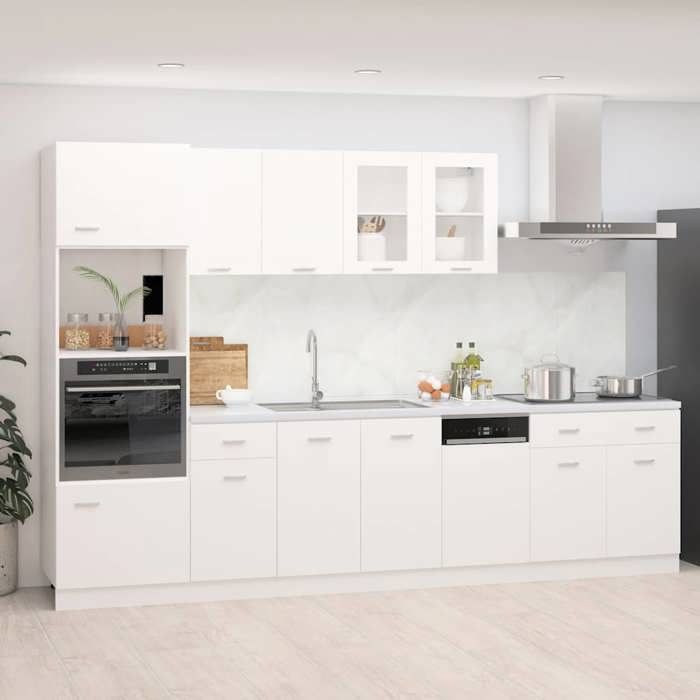 Ensemble de meubles de cuisine - Lyon - Bois dingénierie blanc - 7 pièces - Gain de rangement
