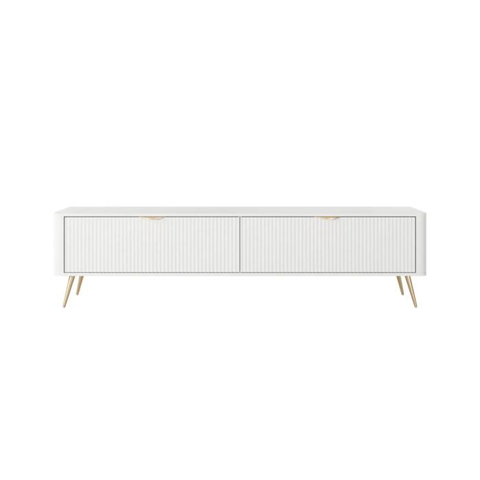 JOUDY - Meuble TV 200cmeffet rainuré - Blanc JOUDY - Meuble TV 200cmeffet rainuré - Blanc