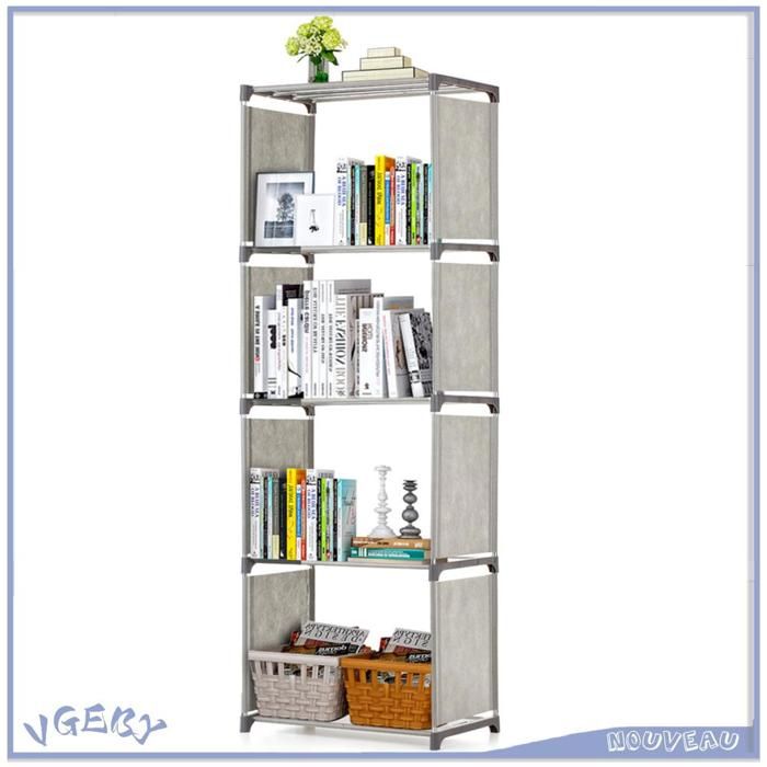 Duokon étagères à livres Bibliothèque à 5 étagères étagère à livres bac de rangement bagagerie rangement Gris 5 tablettes