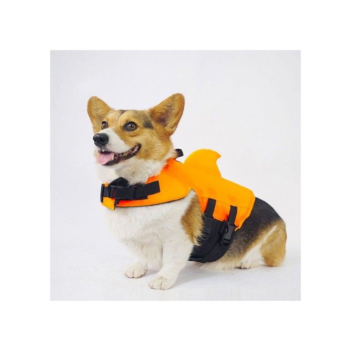 Gilet de sauvetage pour chien - Design requin - Ajustable - Bandes antidérapantes - Flotteur avant - Sangles réglables