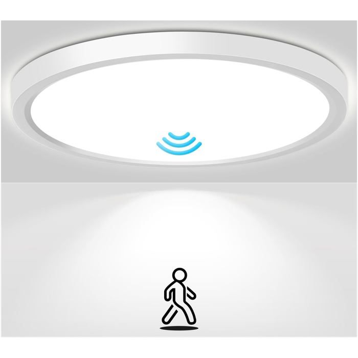 Plafonnier LED avec détecteur de mouvement - EVERWOL - Détecteur de mouvement intégré - Diamètre 22 cm