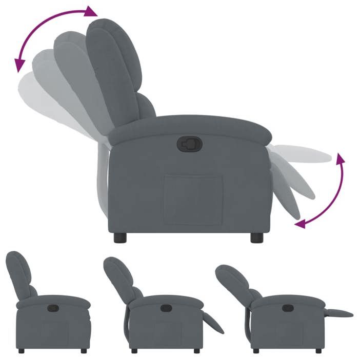 Fauteuil relax - Gris - Fauteuil inclinable - maximale : 110 kg - en velours gris foncé 71x86.5x99.5 cm F6913