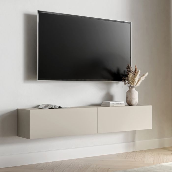 Meuble TV Mocogno Dmora en bois noble beige 180x32x32h cm Meuble TV Mocogno Dmora en bois noble beige 180x32x32h cm