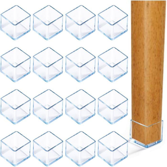 Protections de sol en silicone pour pieds de chaise - VETOBIOL - Lot de 16 pièces - Carré 25x25 mm