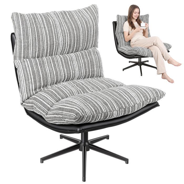 FLASIDU Fauteuil de Salon Pivotant Chaise Salon Fauteuil Crapaud avec Cadre en Métal Fauteuil Relax Pour Chambre 1 Coussin Gris
