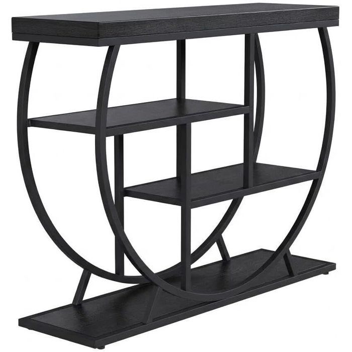 Table Console 99cm Console Meuble Console industrielle rustique noire à 4 niveaux pour entrée couloir et derrière canapé