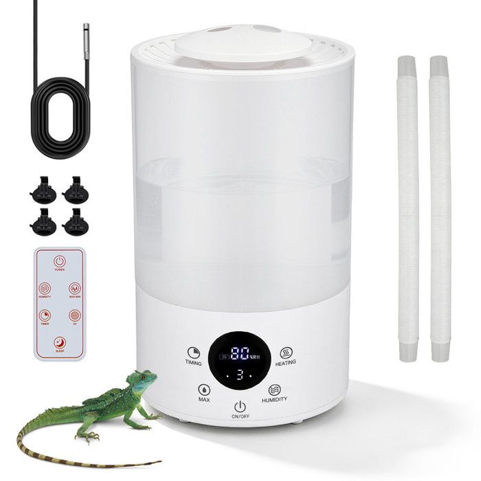 Humidificateur pour Reptiles 4LBrumisateur Terrarium avec Capteur DhumiditéMinuterieDouble Tuyau ExtensibleUltra Silencieux