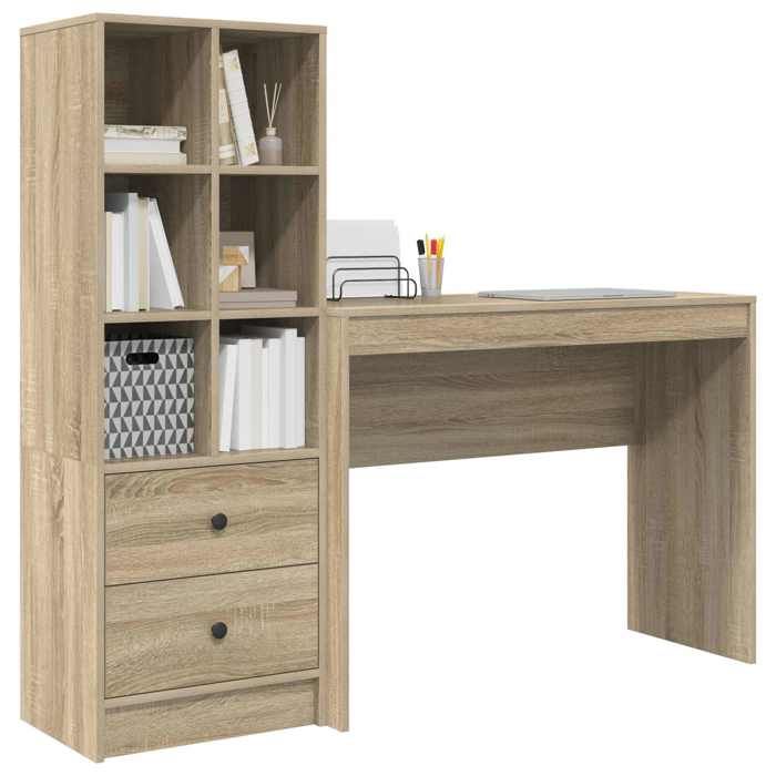 Bureau contemporain - avec tiroir avec étagère (2 pcs) - Meuble de Bureau contemporain- Chêne Sonoma LV102