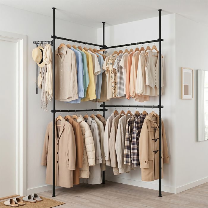 Portant à Vêtements COSTWAY Dressing Ouverte Moderne - Hauteur Réglable 139-244cm avec 4 Tringles pour Chambre Noir