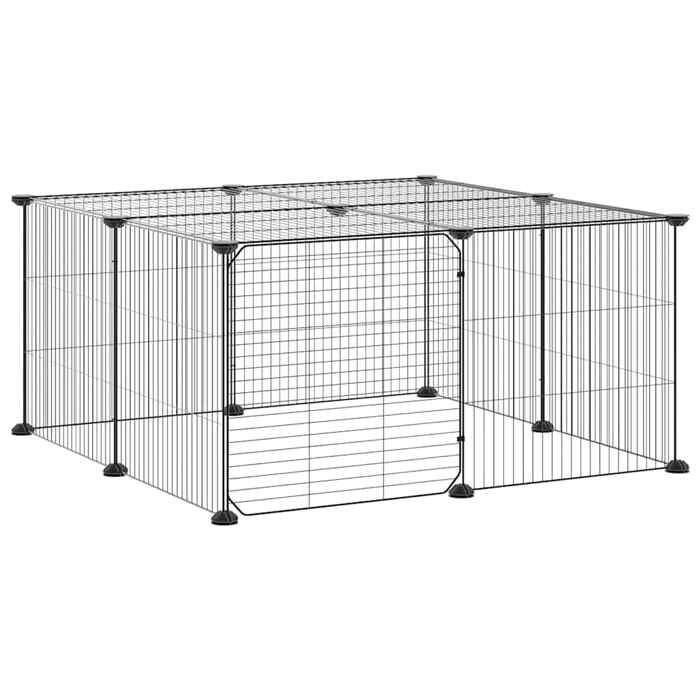 Soldes d’automneNoir Abri poules/animaux - Cage animaux de compagnie - à 12 panneaux et porte Noir 35x35cm 8846207617993