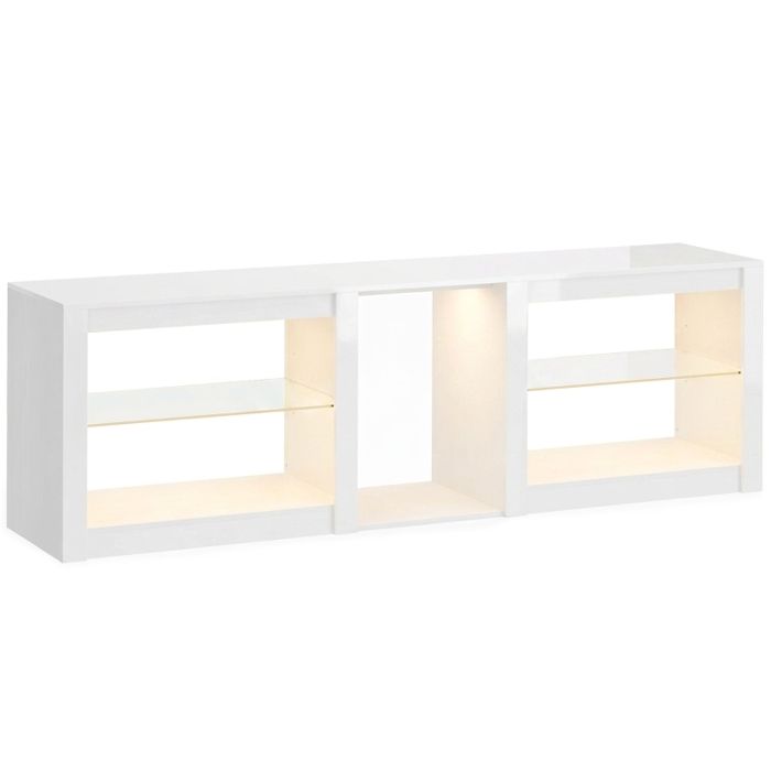 TV-Lowboard mit RGB-LED-Beleuchtung Modernes TV-Möbel mit verstellbaren Glasböden für Fernseher bis 75 Zoll Weiß