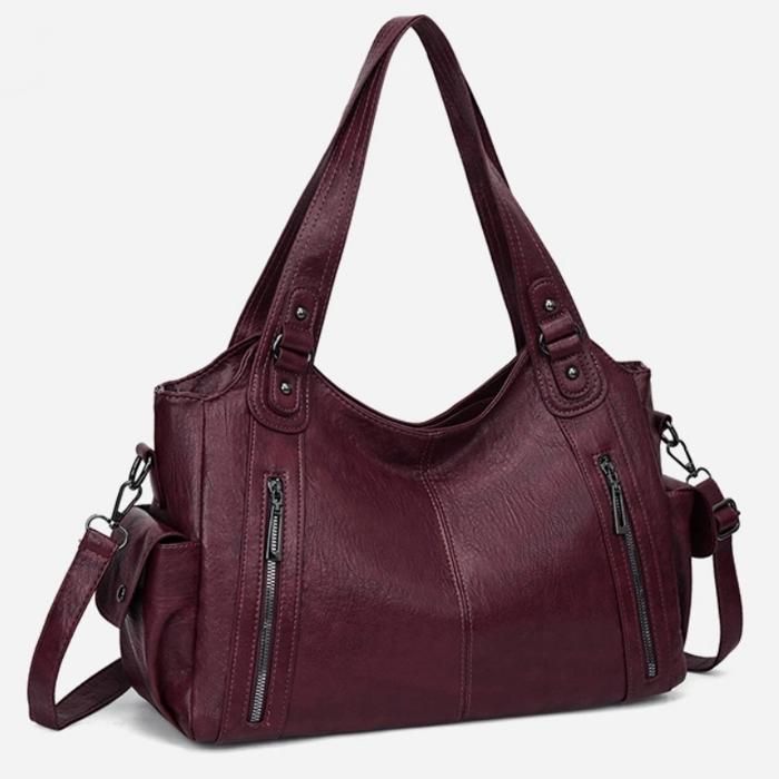XJYDNCG Sac À Main Femme Cours Sac Cabas Grande Capacité en PU Multi Poches Anti‑Vol - Bordeaux