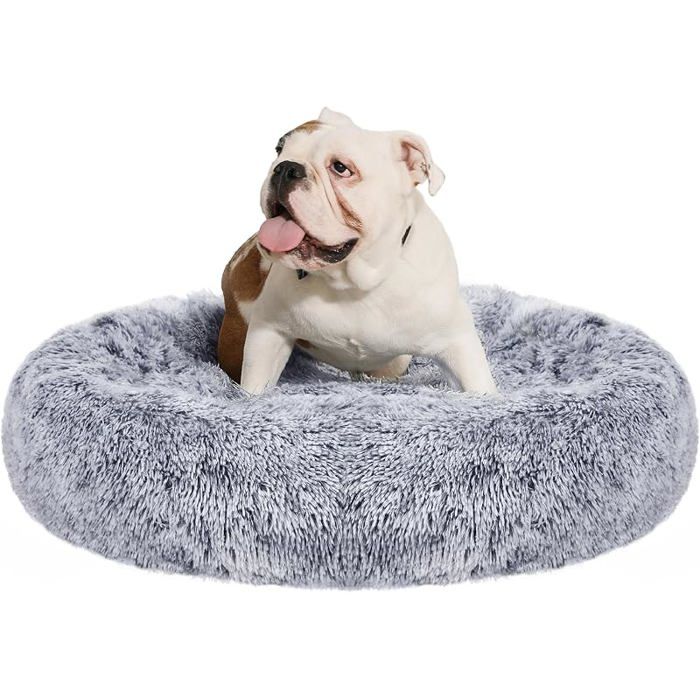 Panier pour ChienLit en Forme de BeignetDiamètre de 90 cm  CanapéTissu Peluche Gris Ombré L 90 x l 90 L 90 X L 90 X H CORBEILLE