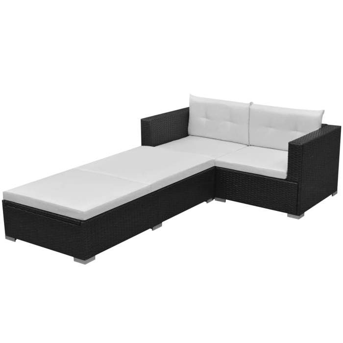 Noir Meuble de jardin - VIDAXL - Salon de jardin - (3 pcs) - avec coussins Résine tressée Noir m5317