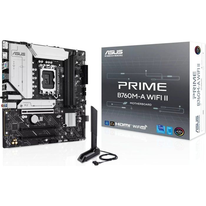 Carte mère mATX DDR5 - Asus - Socket LGA 1700 - Chipset Intel B760 - Wi‑Fi 6E - Bluetooth 5.4 - Mémoire maximale 256 Go