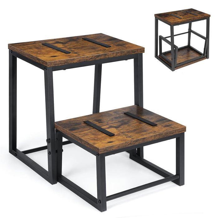 Marchepied escabeau 2 marches bois rétractable antidérapant 160 kg structure métallique 2 en 1 54 x 40 x 41.5 cm adulte et enfant