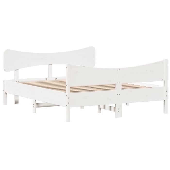 Cadre de lit avec tête de lit Blanc 140 x 190 cm