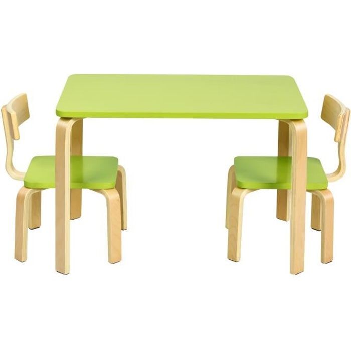 COSTWAY Ensemble Table et Chaise pour Enfant, Inclus 1 Table et 2 Chaises, Bonne Protection En Bois Courbé, Idéal pour l’Intérieur
