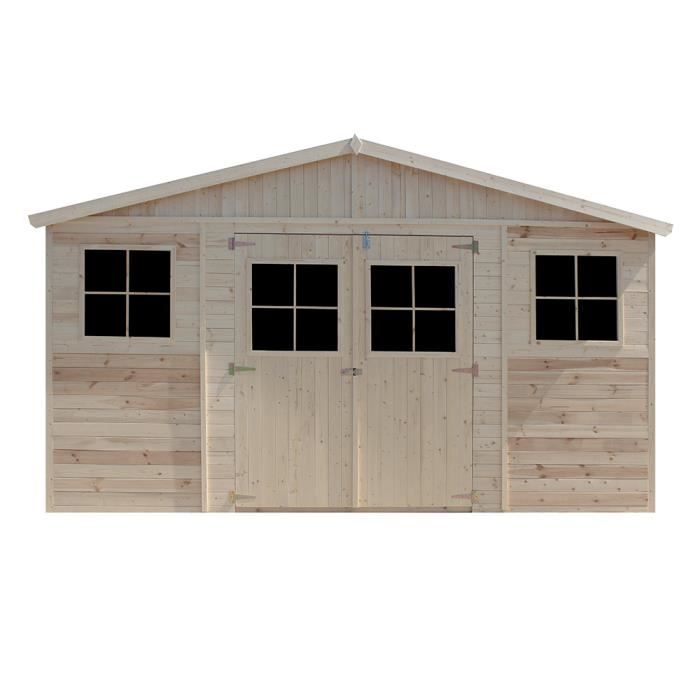 TIMBELA M333 Abri de Jardin en Bois Naturel - H246x418x522 cm / 20 m&sup2;