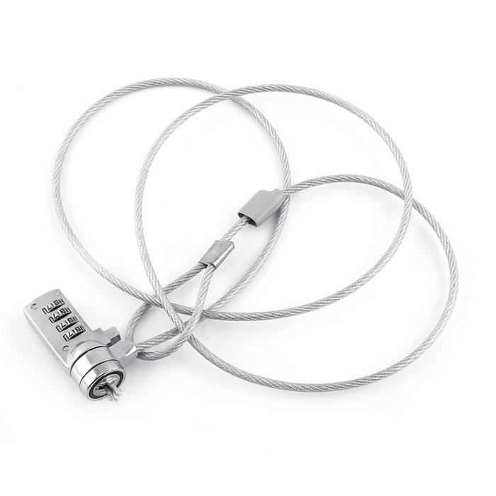 I3C C/âble de S/écurit/é /à Combinaison Antivol Ordinateur Portable Serrure de S/écurit/é Ordinateur Code 4 Chiffres Argent/é