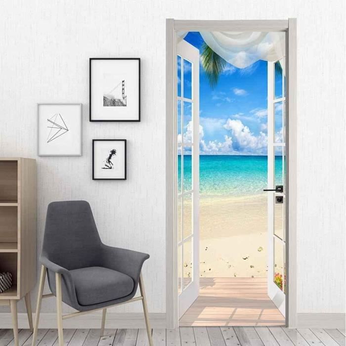 Papier Peint Adhésif 3D Plage Et Crème Glacée – Autocollant Amovible N11904