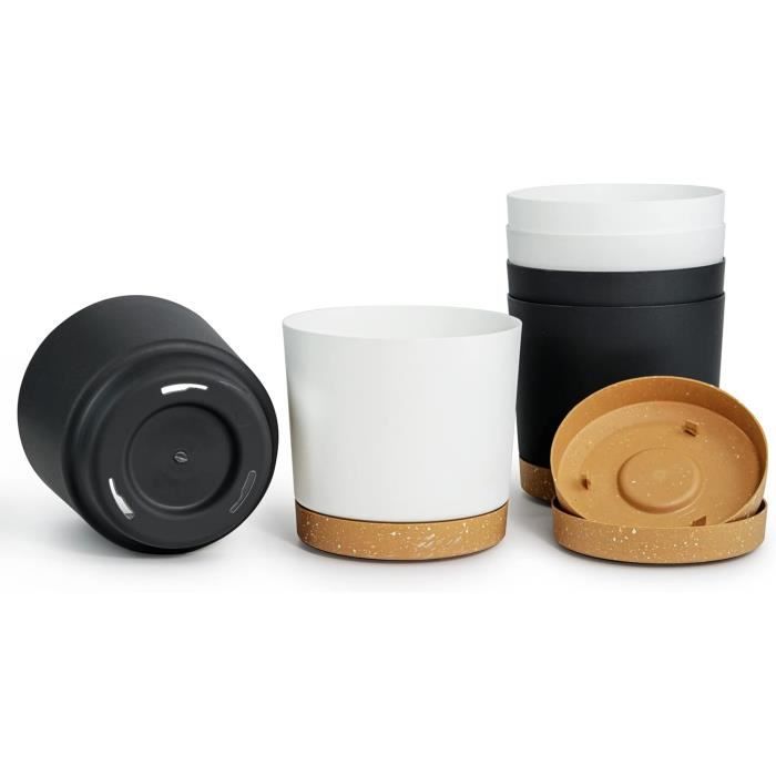 Lot De 6 Pots De Fleurs Ronds Avec Soucoupe - Plastique Noir 16 Cm, Trous De Drainage, Pour Intérieur Et Balcon