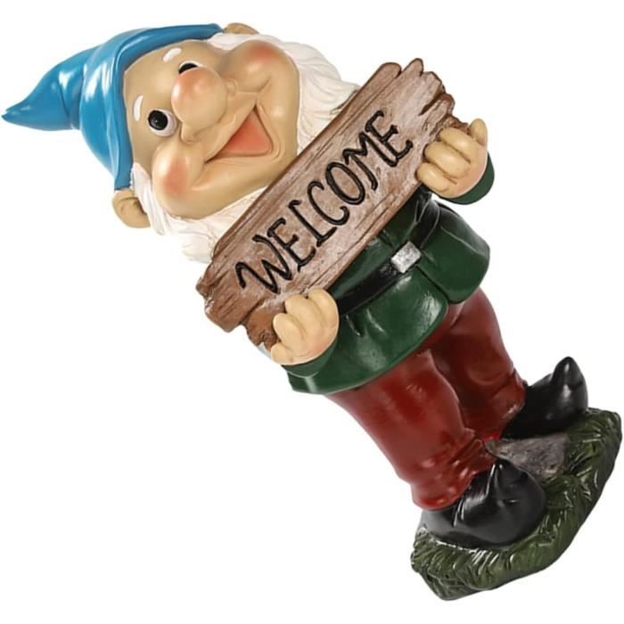 Lampe Solaire Gnome De Jardin En Résine - Décoration Lumineuse Extérieure Pour Pelouse, Terrasse Ou Bureau (vert, 25cm)