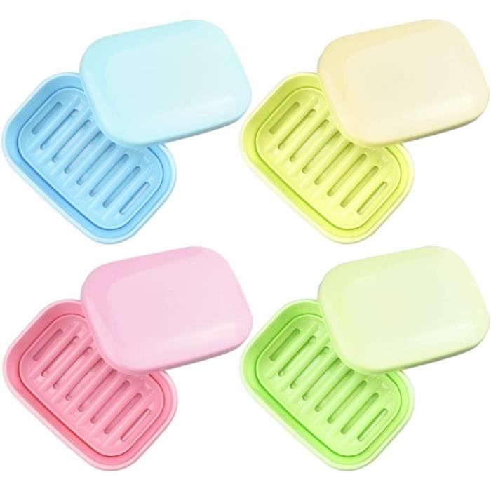 Voyage Salle Sport 4 Boîtes à Savon Roundes MYLERCT - 8cm Avec Couvercle Hermétique - Plastique PP - Pour Voyage, Maison, École - 4 Couleurs Récipient Savon Hermétique