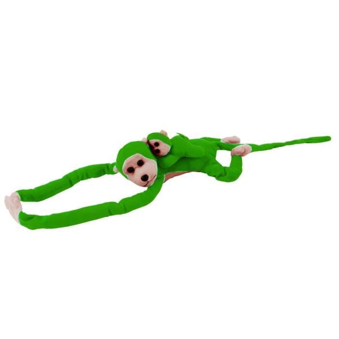 Peluche - Mascotte Singe avec Bébé - Vert - 90 cm - Matière douce